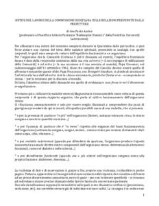 SINTESI DEL LAVORO DELLA COMMISSIONE DIOCESANA SULLE RELAZIONI PERVENUTE DALLE PREFETTURE di don Paolo Asolan (professore al Pontificio Istituto Pastorale “Redemptor Hominis” della Pontificia Università Lateranense)