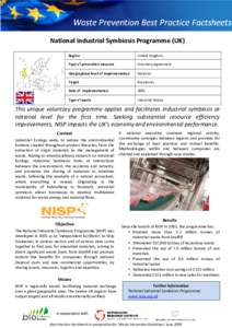 National Industrial Symbiosis Programme (UK) Region United Kingdom  Type of prevention measure