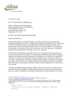 November 19, 2014 By U.S. Mail and Email: [removed] Office of Regulations and Interpretations Employee Benefit Security Administration U.S. Department of Labor 200 Constitution Avenue, NW