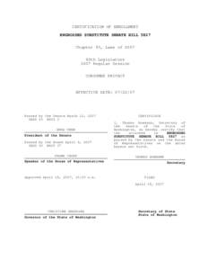 CERTIFICATION OF ENROLLMENT ENGROSSED SUBSTITUTE SENATE BILL 5827 Chapter 93, Laws of 2007 60th Legislature 2007 Regular Session CONSUMER PRIVACY