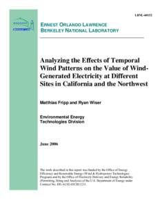 Analyzing the Effect of Temporal Wind Patterns on the Value of Wind-Generated Electricity