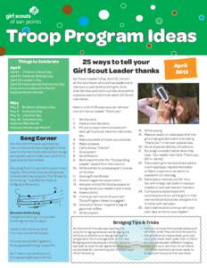 Troop Program Ideas Things to Celebrate April April 2	 Children’s Book Day April 10	 National Siblings Day