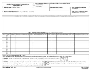 1. TYPE OF SEGREGATION (X one)  INSPECTION RECORD OF PRISONER IN SEGREGATION  2. CORRECTIONAL FACILITY/INSTALLATION