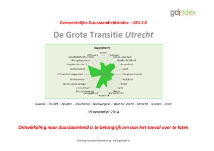 Gemeentelijke Duurzaamheidsindex – GDI 2.0  De Grote Transitie Utrecht Bunnik – De Bilt – Houten – IJsselstein – Nieuwegein – Stichtse Vecht – Utrecht – Vianen – Zeist