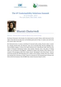 The 8th Sustainability Solutions SummitOctober, 2013 The Lalit Hotel, New Delhi, India Bharati Chaturvedi Director, Chintan Environmental Research & Action Group
