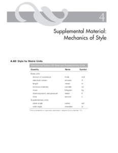 4 Supplemental Material: Mechanics of Style 4.40 Style for Metric Units International System (SI) Base and Supplementary Units