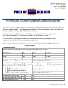 3100 George Washington Way Richand , Washington[removed]Office: ([removed]Fax: ([removed]APPLICATION FOR ARCHITECT/ENGINEERING/MARKETING FIRMS ROSTER