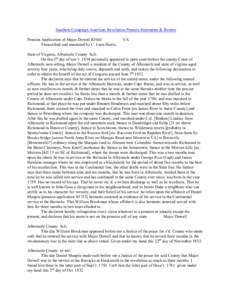 Southern Campaign American Revolution Pension Statements & Rosters Pension Application of Major Dowell R3061 Transcribed and annotated by C. Leon Harris. VA