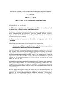 THEMATIC COMPILATION OF RELEVANT INFORMATION SUBMITTED BY ROMANIA ARTICLE 6 UNCAC PREVENTIVE ANTI-CORRUPTION BODY OR BODIES  ROMANIA (FIFTH MEETING)