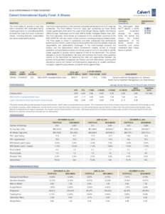 3Q 2014 PERFORMANCE ATTRIBUTION REPORT  Calvert International Equity Fund: A Shares MORNINGSTAR CATEGORY: Large Blend