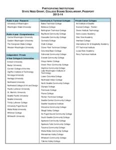 PARTICIPATING INSTITUTIONS STATE NEED GRANT, COLLEGE BOUND SCHOLARSHIP, PASSPORT[removed]Public 4-year / Research  Community & Technical Colleges