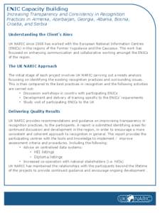 ENIC Capacity Building  Increasing Transparency and Consistency in Recognition Practices in Armenia, Azerbaijan, Georgia, Albania, Bosnia, Croatia, and Serbia Understanding the Client’s Aims