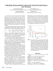 A Big-Bang Nucleosynthesis Limit on the Neutral Fermion Decays into Neutrinos KUSAKABE, Motohiko 