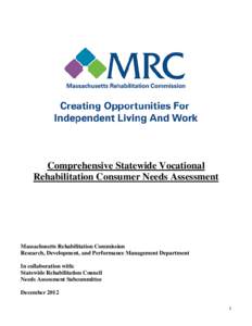 Comprehensive Statewide Vocational Rehabilitation Consumer Needs Assessment Massachusetts Rehabilitation Commission Research, Development, and Performance Management Department In collaboration with: