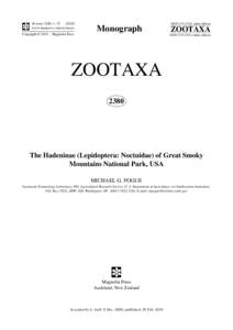 Zootaxa, The Hadeninae (Lepidoptera: Noctuidae) of Great Smoky ...