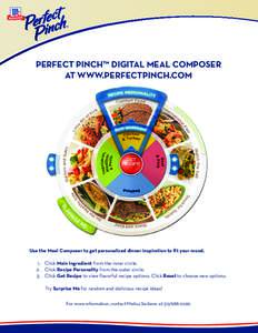 PERFECT PINCH™ DIGITAL MEAL COMPOSER AT WWW.PERFECTPINCH.COM Use the Meal Composer to get personalized dinner inspiration to fit your mood. 1. Click Main Ingredient from the inner circle. 2. Click Recipe Personality fr