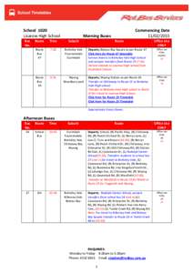 School 1020 Lisarow High School Bus No.  Commencing Date