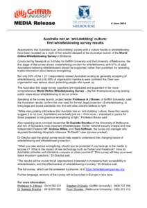 MEDIA Release  6 June 2012 Australia not an ‘anti-dobbing’ culture: first whistleblowing survey results