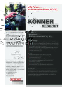 LKW-Fahrer (m / w) mit Führerscheinklasse II (C/CE) KÖNNER  GESUCHT