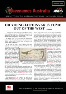 September, 2008  OH YOUNG LOCHINVAR IS COME OUT OF THE WEST …… ……and now this name of the hero of Sir Walter Scott’s much-anthologised poem of 1808 adorns plaques on the