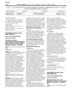 1774  Federal Register / Vol. 67, No. 9 / Monday, January 14, [removed]Notices TABLE 1.—LIST OF SAFETY AND EFFECTIVENESS SUMMARIES FOR APPROVED PMAS MADE AVAILABLE JULY 1, 2001, THROUGH SEPTEMBER 30, 2001—Continued