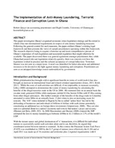 Tax evasion / Bank regulation / Money laundering / Financial system / Financial Action Task Force on Money Laundering / Financial crimes / Terrorism financing / Know your customer / Financial Intelligence / Financial regulation / Crime / Business