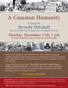 A Common Humanity A Talk By Beverly Mitchell  Professor of Historical Theology, Wesley Theological Seminary