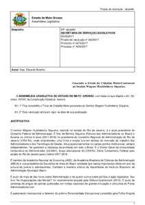 Projeto de resolução - qtcael6z  Estado de Mato Grosso Assembleia Legislativa Despacho