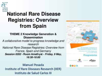 National Rare Disease Registries: Overview from Spain THEME 2 Knowledge Generation & Dissemination A collaborative model to progress knowledge and