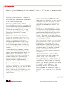 Rockingham County Government Turns to NC State to Streamline SUBHEAD HERE As local governments are asked to do more with less, they turn to the experts at NC State for guidance