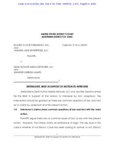 Case: 5:14-cvJRA Doc #: 50 Filed: of 6. PageID #: 1069  UNITED STATES DISTRICT COURT NORTHERN DISTRICT OF OHIO ELLORA’S CAVE PUBLISHING, INC., and