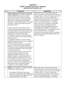Appendix F Public Comments and Agency Response DOI-BLM-WY-020-EA-14-7 # 1