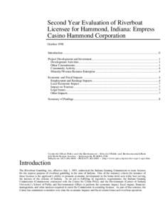 Second Year Evaluation of Riverboat Licensee for Hammond, Indiana: Empress Casino Hammond Corporation October 1998 Introduction ............................................................................................