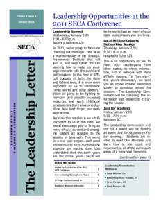 Volume 5 Issue 1 January 2011 Leadership Opportunities at the 2011 SECA Conference