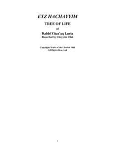ETZ HACHAYYIM TREE OF LIFE of Rabbi Yitza’aq Luria Recorded by Chayyim Vital