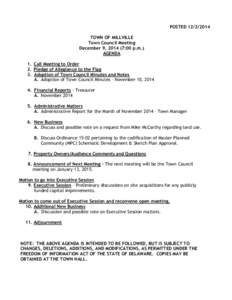 POSTED[removed]TOWN OF MILLVILLE Town Council Meeting December 9, [removed]:00 p.m.) AGENDA 1. Call Meeting to Order