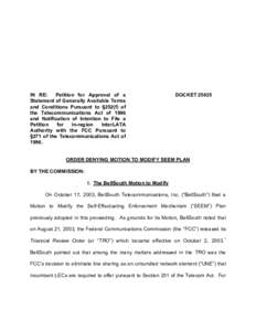 IN RE: Petition for Approval of a Statement of Generally Available Terms and Conditions Pursuant to §252(f) of the Telecommunications Act of 1996 and Notification of Intention to File a