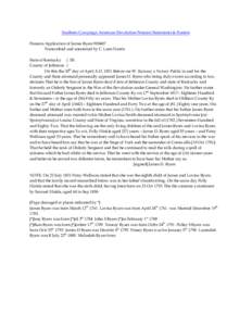 Southern Campaign American Revolution Pension Statements & Rosters Pension Application of James Byars W8407 Transcribed and annotated by C. Leon Harris State of Kentucky } SS. County of Jefferson } On this the 30th day o