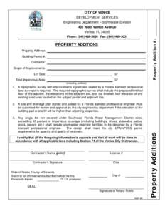 Property Addition #: _________  CITY OF VENICE DEVELOPMENT SERVICES Engineering Department – Stormwater Division 401 West Venice Avenue