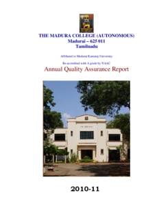 THE MADURA COLLEGE (AUTONOMOUS) Madurai – [removed]Tamilnadu Affiliated to Madurai Kamaraj University Re-accredited with A grade by NAAC