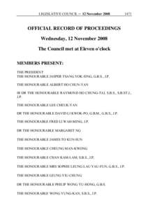 LEGISLATIVE COUNCIL ─ 12 November[removed]OFFICIAL RECORD OF PROCEEDINGS Wednesday, 12 November 2008