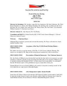 Board of Directors Meeting July 14, 2014 9:00 a.m. EST KFC YUM! Center MINUTES Directors in Attendance: Ms. Jayshree Amin, Mr. Eric Gunderson, Mr. Rick Guillaume, Ms. Cheri