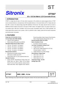Sitronix  ST7567 65 x 132 Dot Matrix LCD Controller/Driver  1. INTRODUCTION