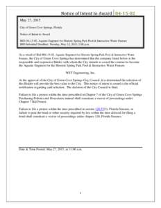 Notice of Intent to AwardMay 27, 2015 City of Green Cove Springs, Florida INSTRUCTIONS: Notice of Intent to Award