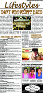 LAWRENCE COUNTY ADVOCATE, SUNDAY, AUGUST 3, 2014 PAGE B-1  Lifestyles Davy Crockett Days Return to the Frontier August 8 through 10