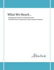 Interagency Council on Homelessness Regional Municipality of Wood Buffalo Community Conversation: January 23, 2012 What We Heard…