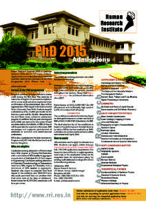 Raman Research Institute PhD 2015 Admissions