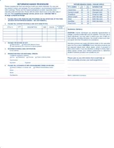 RETURN/EXCHANGE PROCEDURE  RETURN REASON CODES - PLEASE CIRCLE Please complete this form and enclose it with your return shipment. You may use any carrier to return your package. For your protection, we recommend insurin