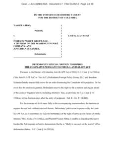 Case 1:12-cv[removed]EGS Document 17 Filed[removed]Page 1 of 40  IN THE UNITED STATES DISTRICT COURT FOR THE DISTRICT OF COLUMBIA  YASSER ABBAS,