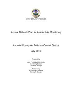 150 South Ninth St., El Centro, CA[removed]Telephone: ([removed], Fax: ([removed]Annual Network Plan for Ambient Air Monitoring  Imperial County Air Pollution Control District